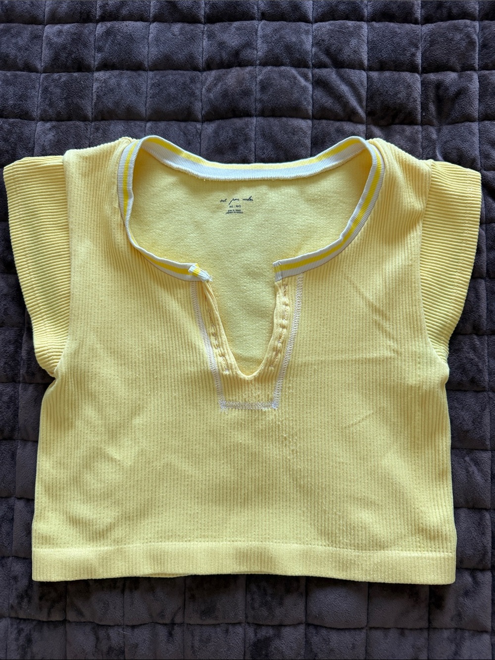 Urban Outfitters Yellow Ribbed Crop Top with Contrast Trim